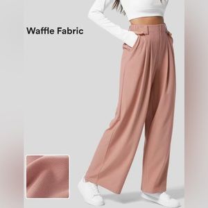 Halara Rose High Waist Plicated Side Pocket Wide Leg Waffle Work Pants (S)